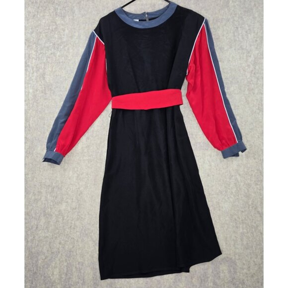 Brand: Cassis Dresses & Skirts - Cassis Vintage Colorblock Black Red & Blue Silk Midi Dress Size M Long Sleeve